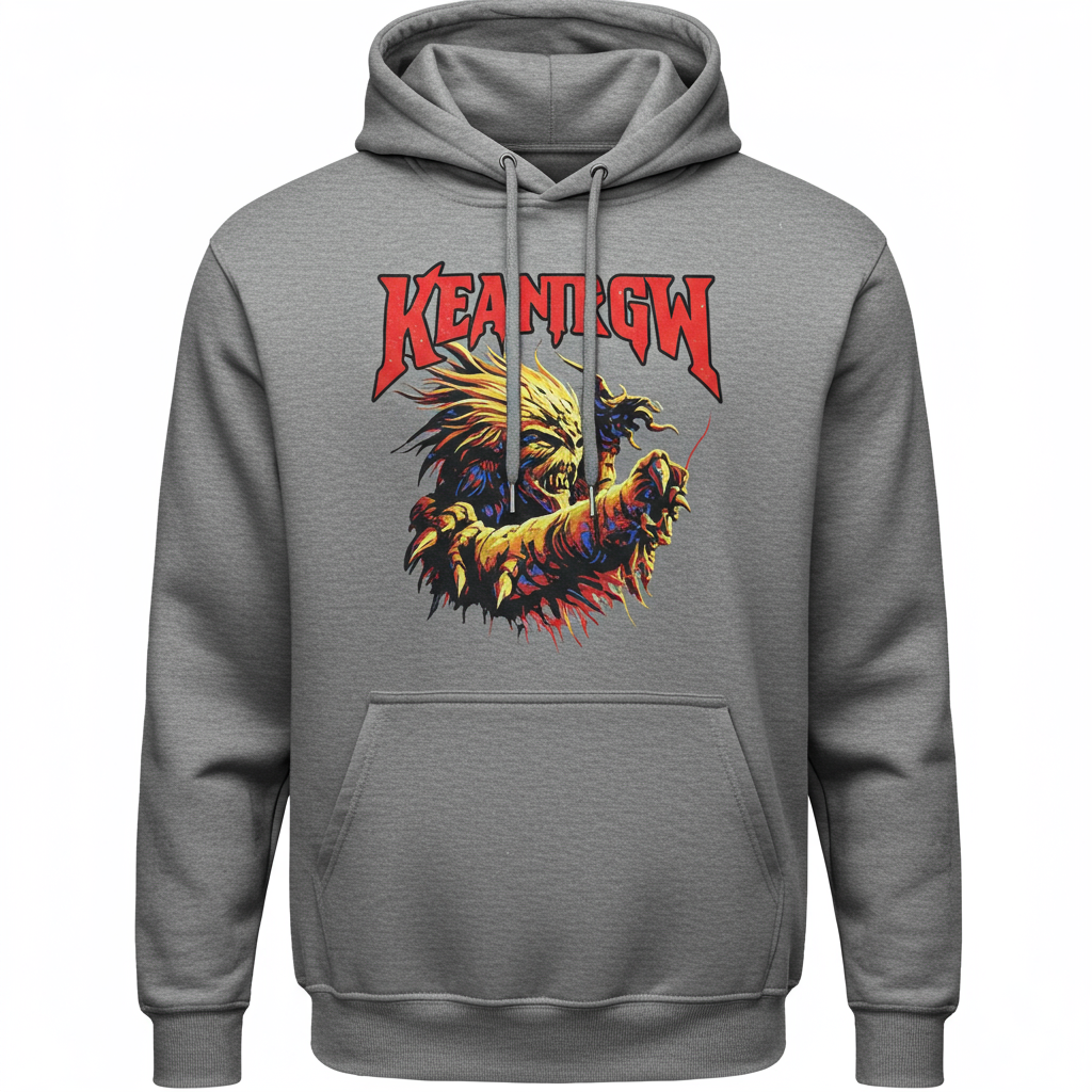 Grey unisex hoodie with a bold graphic print